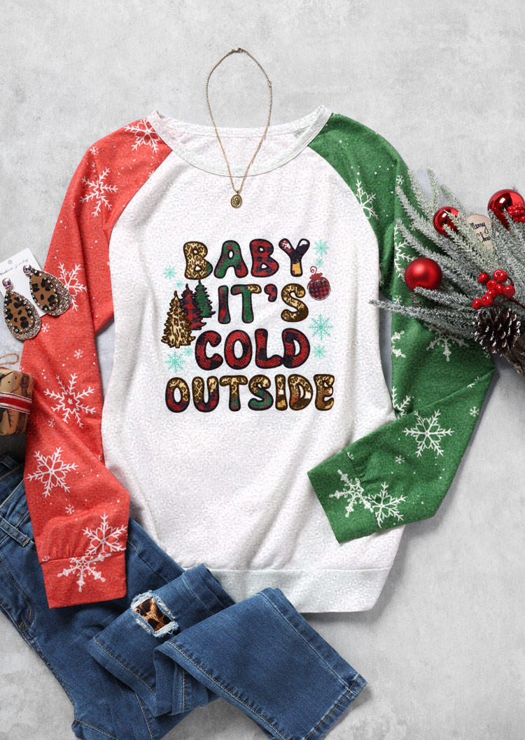 Christmas Baby It's Cold Outside Plaid Leopard Sweatshirt - White