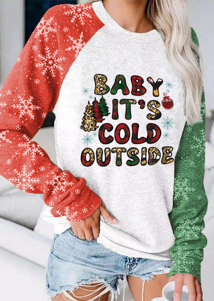 

Christmas Baby It' Cold Outside Plaid Leopard Sweatshirt - White, SCM008765