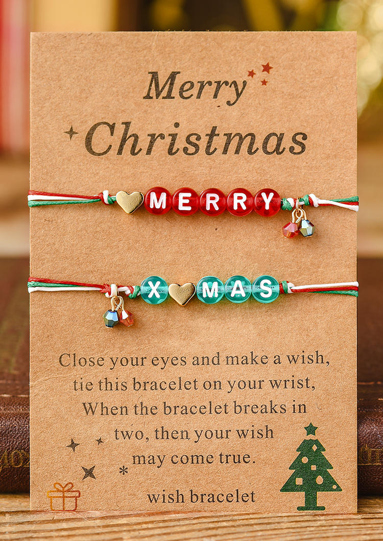 2Pcs Merry Christmas Beading Bracelet
