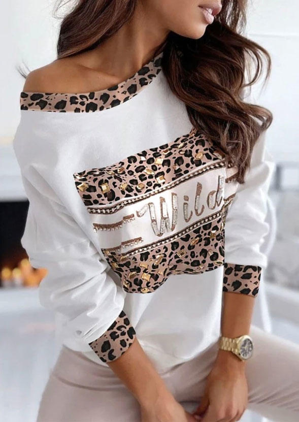 Leopard Wild Long Sleeve Blouse - White