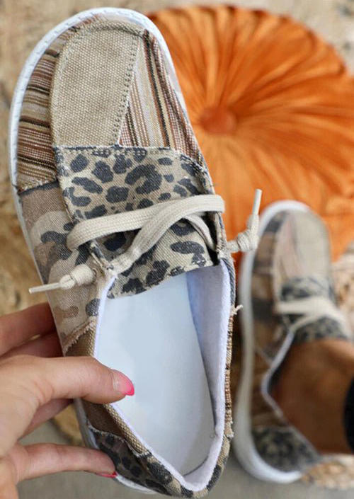Leopard Camouflage Striped Lace Up Sneakers
