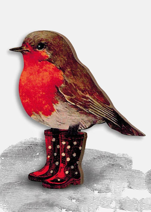 

DRY FEET Redbreast Robin Bird Wooden Brooch Pin, Multicolor, SCM008870
