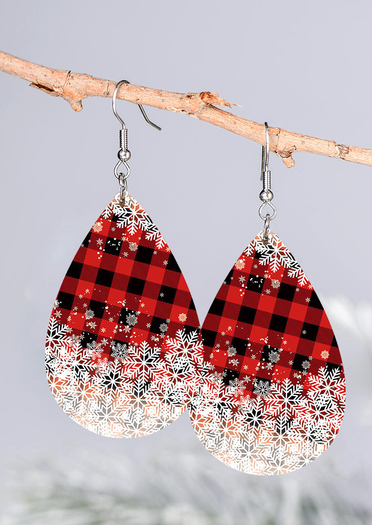 

Christmas Snowflake Buffalo Plaid Gradient Earrings, White, SCM008876