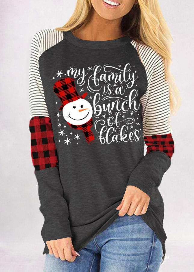 

Christmas My Family Is A Bunch Of Flakes Plaid Striped T-Shirt Tee - Dark Grey, Gray, SCM009040
