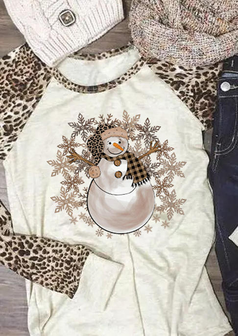 

Christmas Snowman Snowflake Plaid Leopard T-Shirt Tee, Multicolor, SCM009043