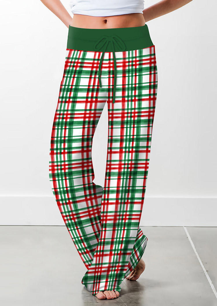

Plaid Drawstring Tie Elastic Waist Wide Leg Pants, Multicolor, SCM009062