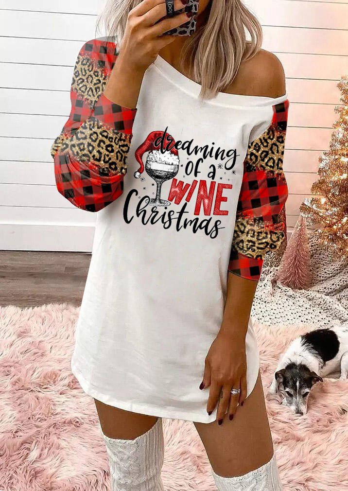 

Dreaming Of A Wine Christmas Leopard Plaid Mini Dress - White, SCM009343