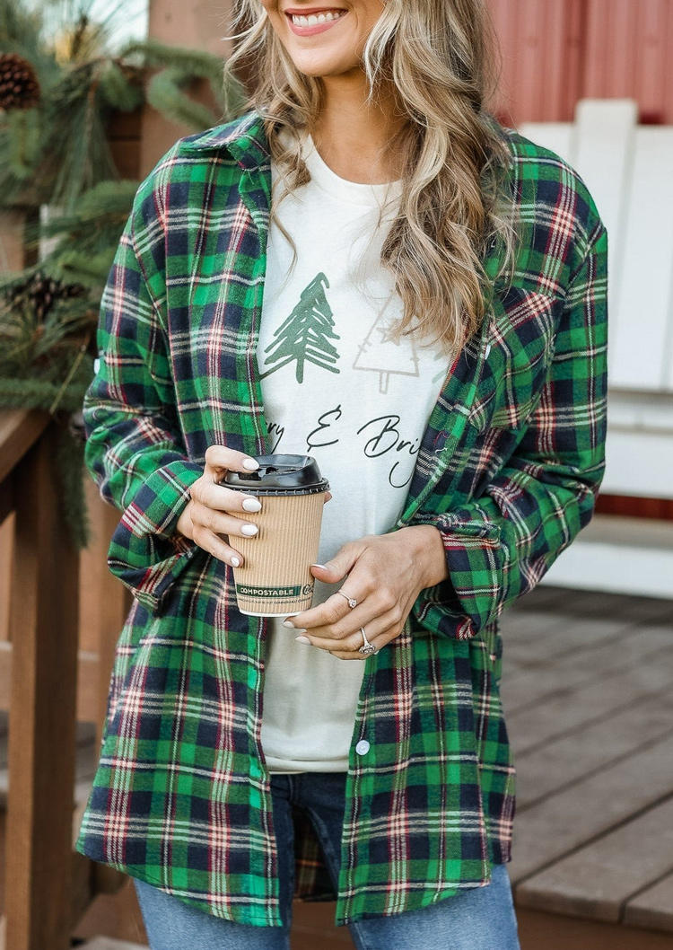 

Plaid Button Long Sleeve Shirt - Green, SCM009358