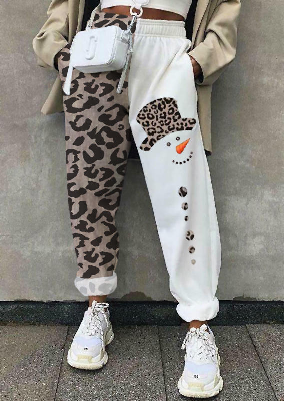 

Christmas Leopard Snowman Pocket Sweatpants, Multicolor, SCM009376