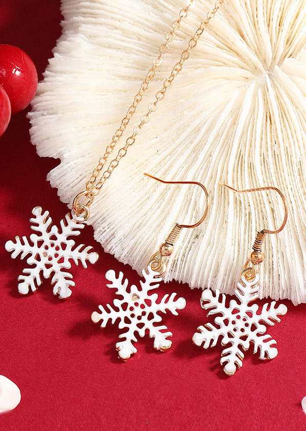 

3Pcs Christmas Snowflake Necklace And Earrings Set, White, SCM009427