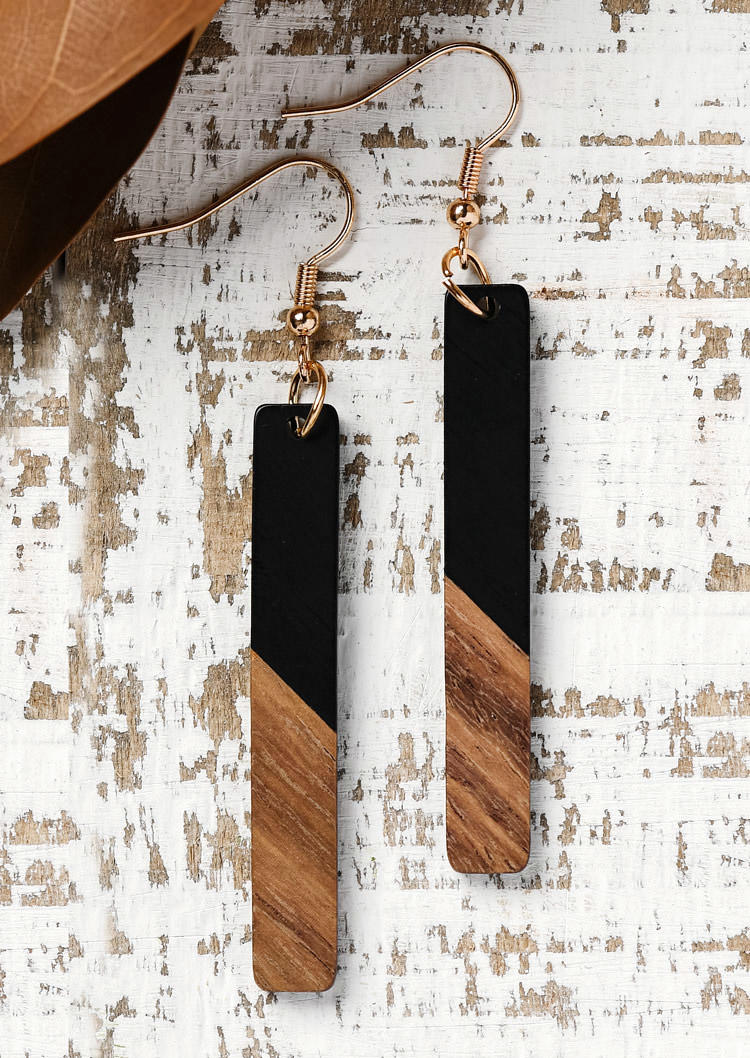 Geometric Wooden Hook Earrings