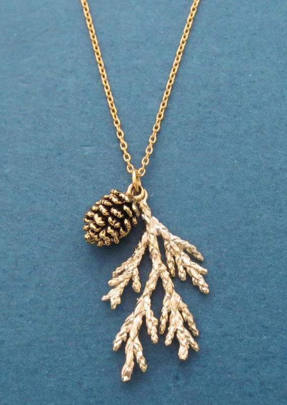 

Christmas Tree Pine Cones Pendant Necklace, Gold, SCM008347