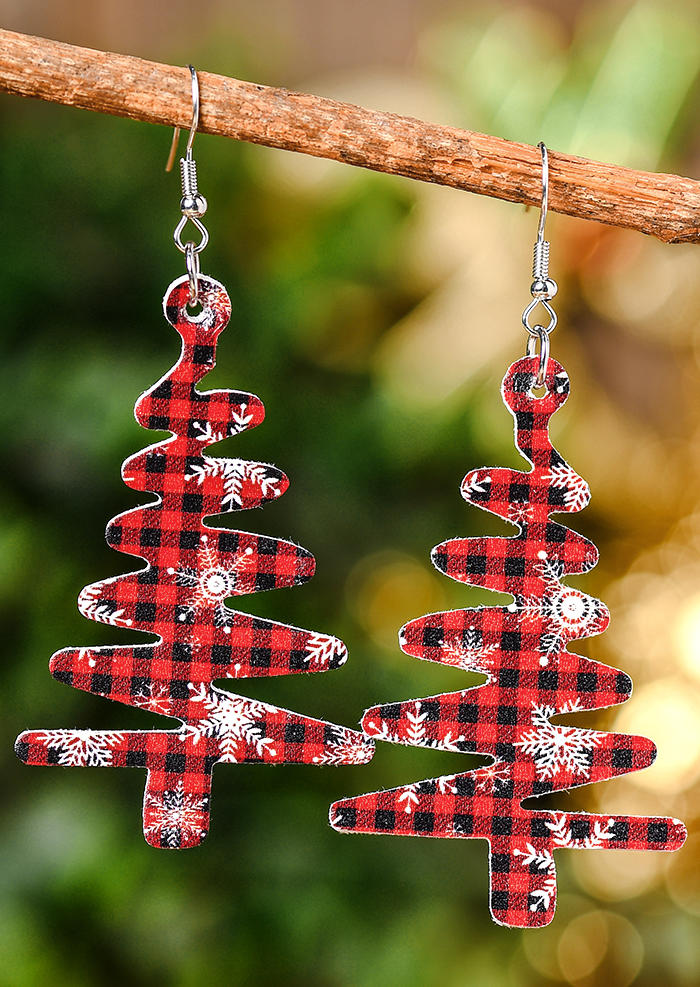 

Christmas Tree Plaid Snowflake Earrings, Red, SCM008614