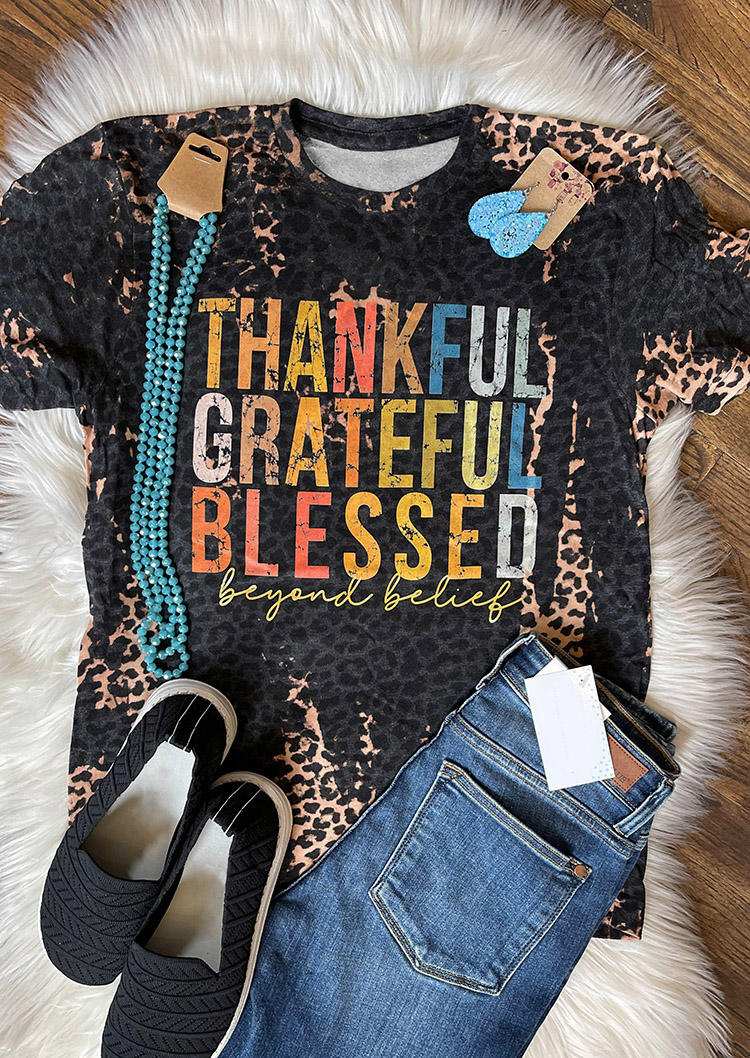 

Thankful Grateful Blessed Beyond Belief Leopard T-Shirt Tee - Black, SCM008770