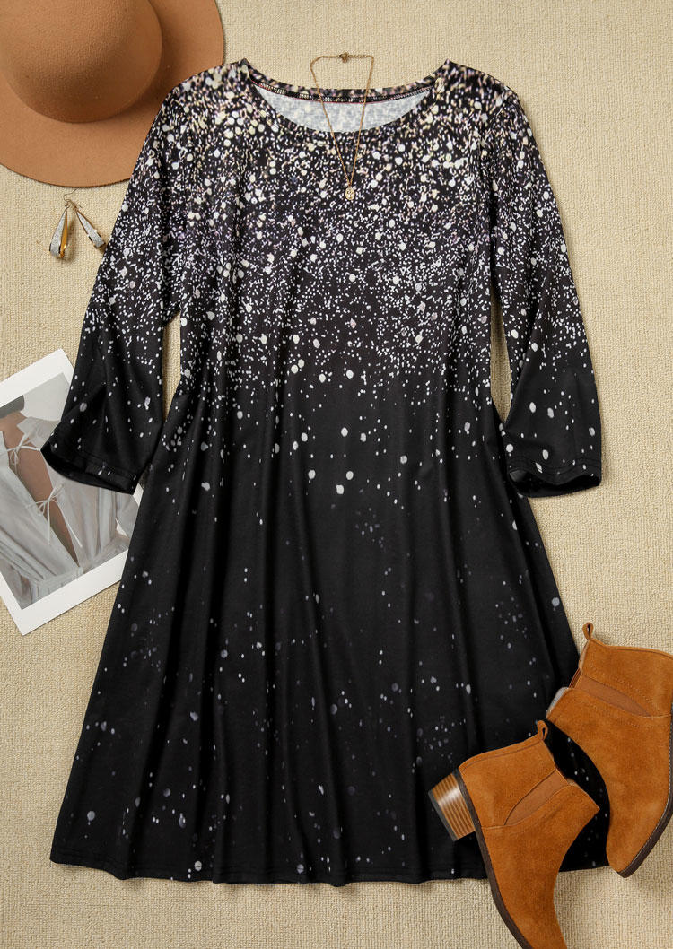 Glitter Long Sleeve Mini Dress - Black