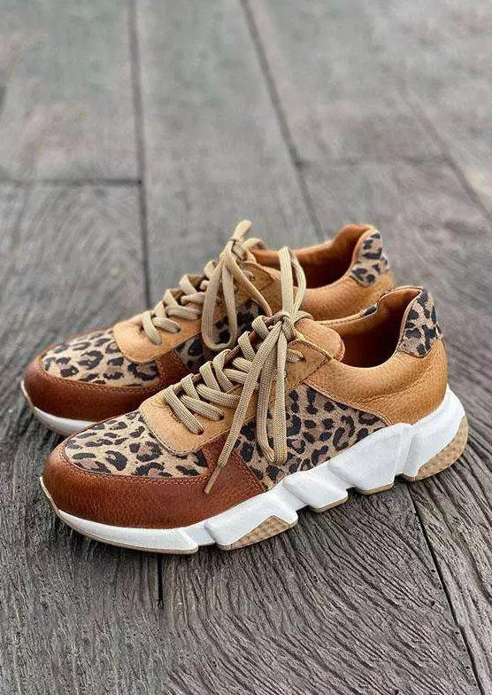Leopard Lace Up Casual Sneakers