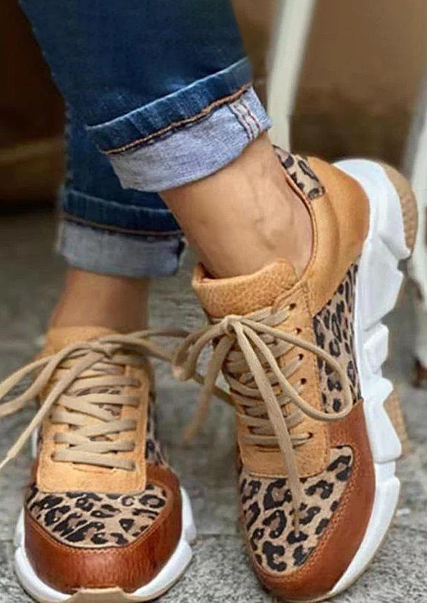 

Leopard Lace Up Casual Sneakers, Multicolor, SCM008885