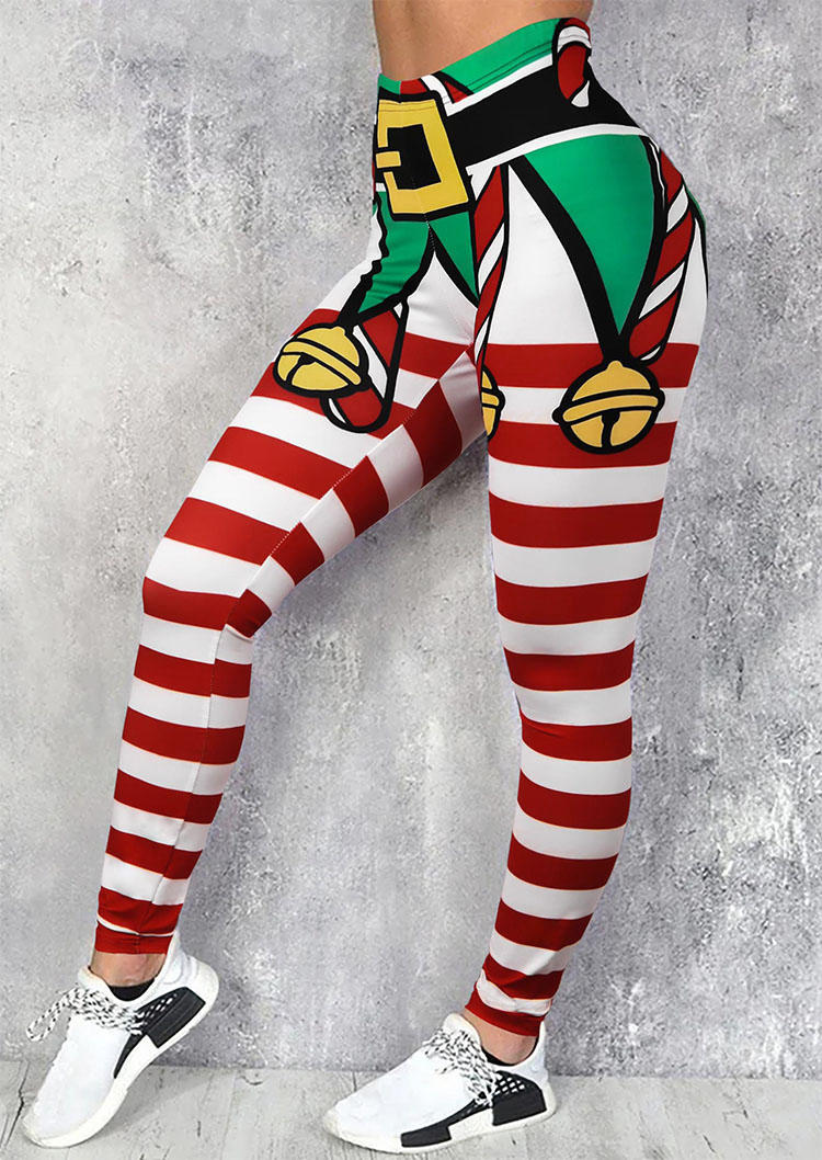 

Christmas Striped High Waist Leggings, Multicolor, SCM008961