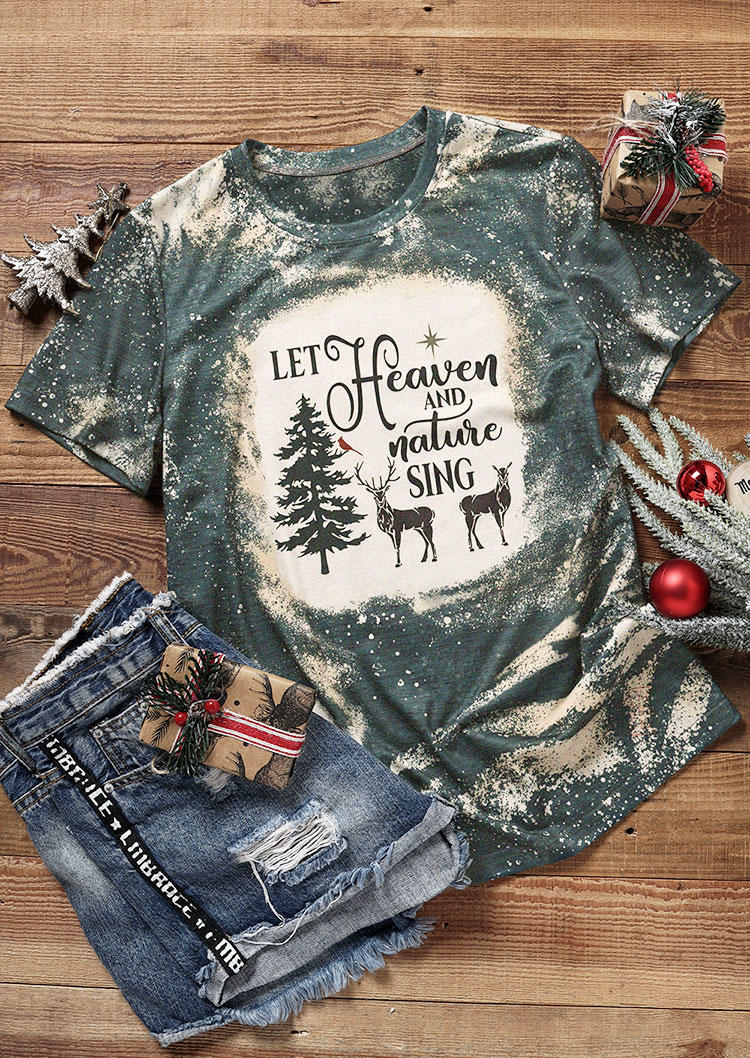Christmas Let Heaven And Nature Sing Bleached T-Shirt Tee