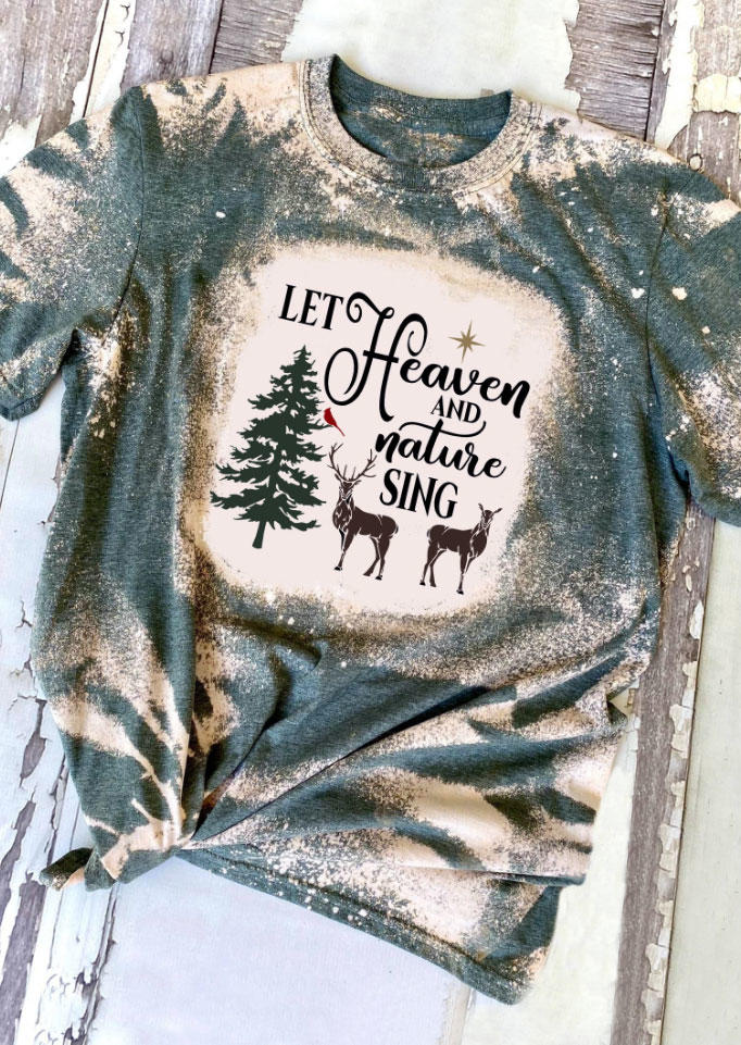 

Christmas Let Heaven And Nature Sing Bleached T-Shirt Tee, Multicolor, SCM008967