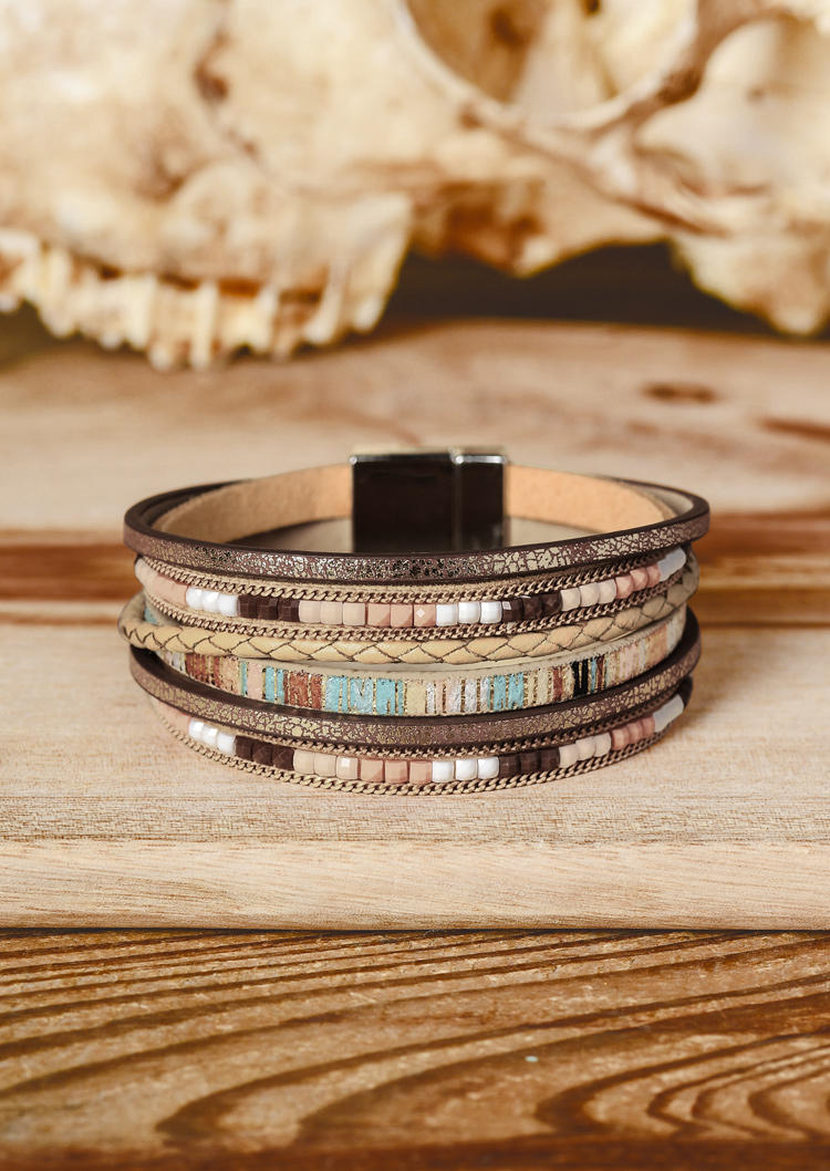 

PU Leather Magnet Buckle Bracelet, Khaki, SCM009000