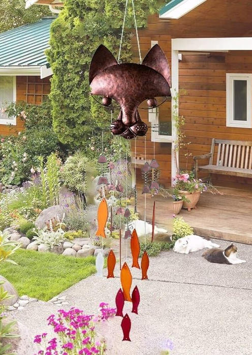 Handicraft Metal Cat And Fish Wind Chime Ornament