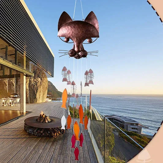 Handicraft Metal Cat And Fish Wind Chime Ornament