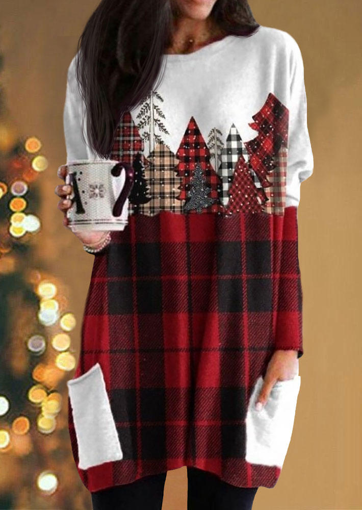 Christmas Tree Plaid Long Sleeve Mini Dress
