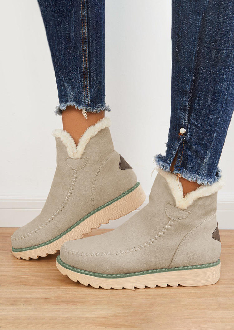 Plush Thickened Warm Casual Boots - Beige