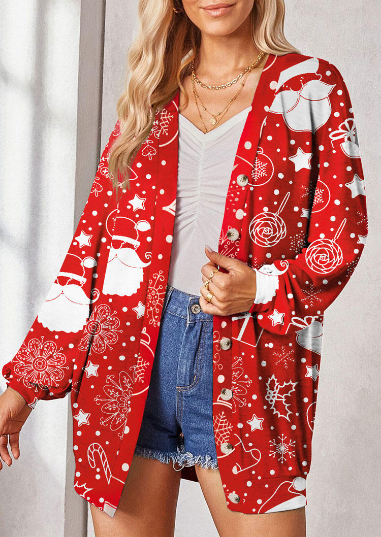 

Christmas Star Button Long Sleeve Cardigan - Red, SCM009191