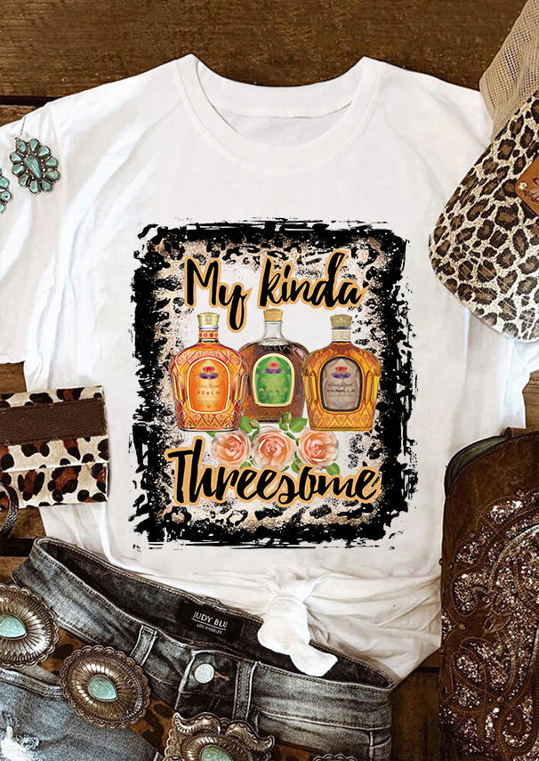 

My Kinda Threesome Leopard O-Neck T-Shirt Tee - White, SCM009286