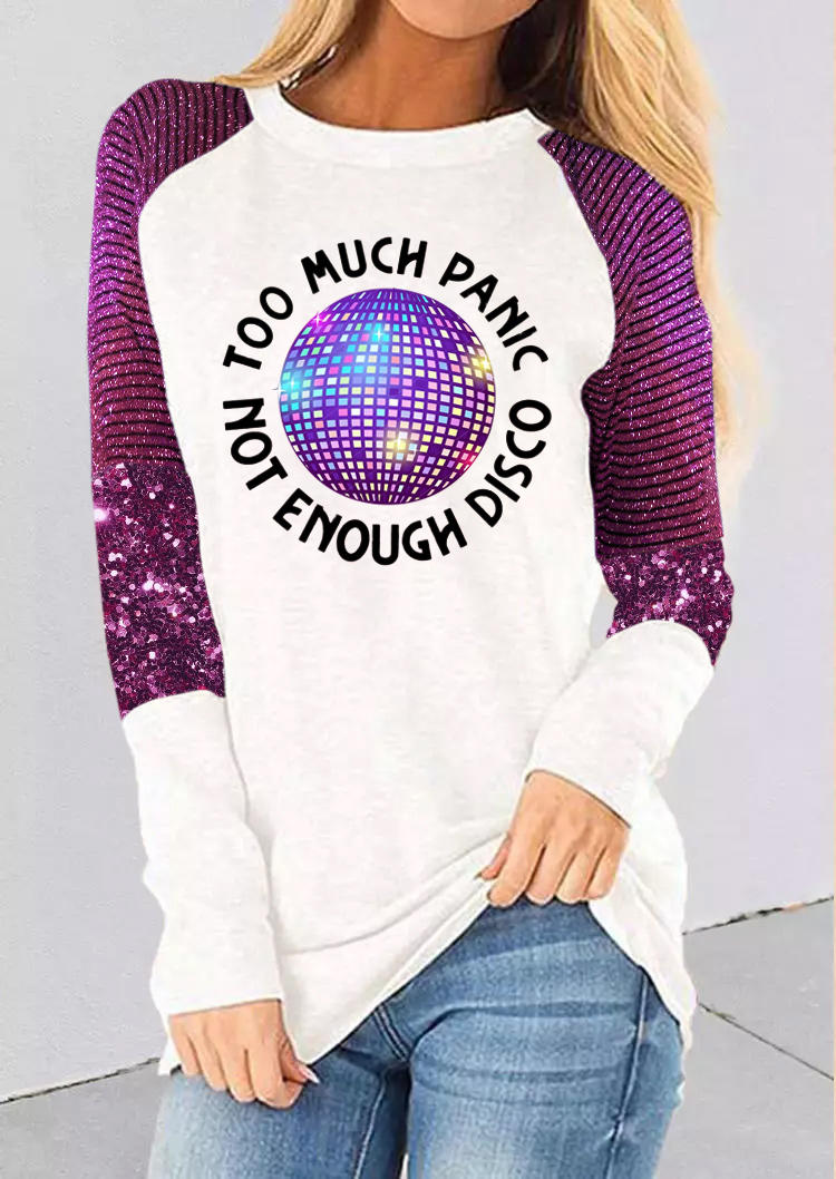 

Too Much Panic Not Enough Disco Sequined T-Shirt Tee - Purple, SCM009489