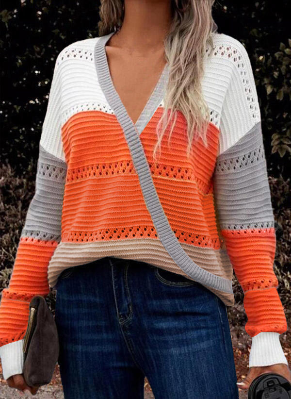 

Color Block Hollow Out Sweater, Multicolor, SCM007955