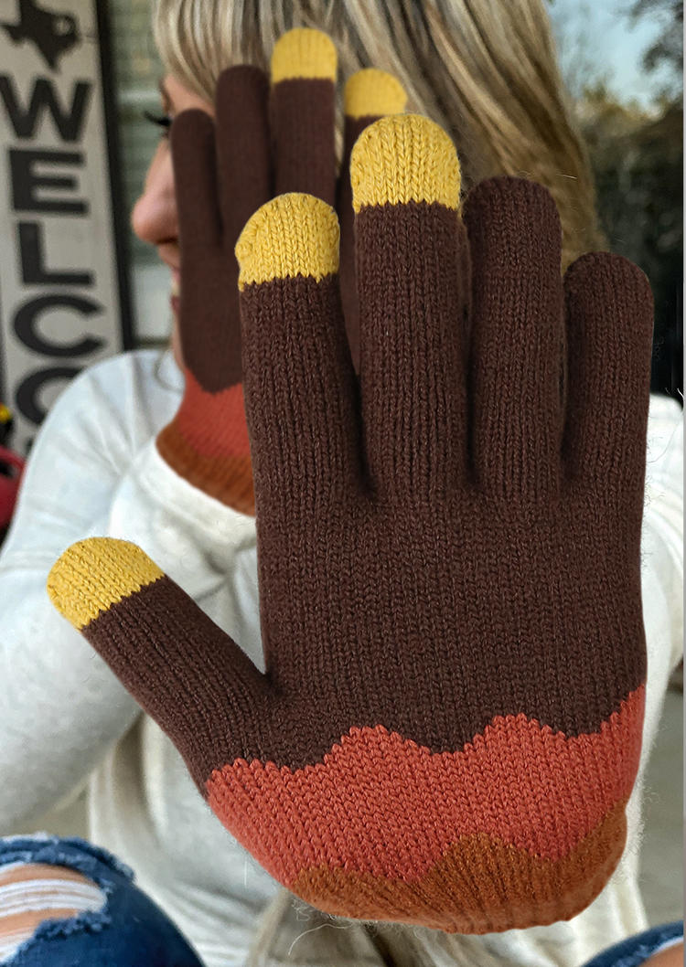 

Color Block Winter Warm Gloves, Brown, SCM007979