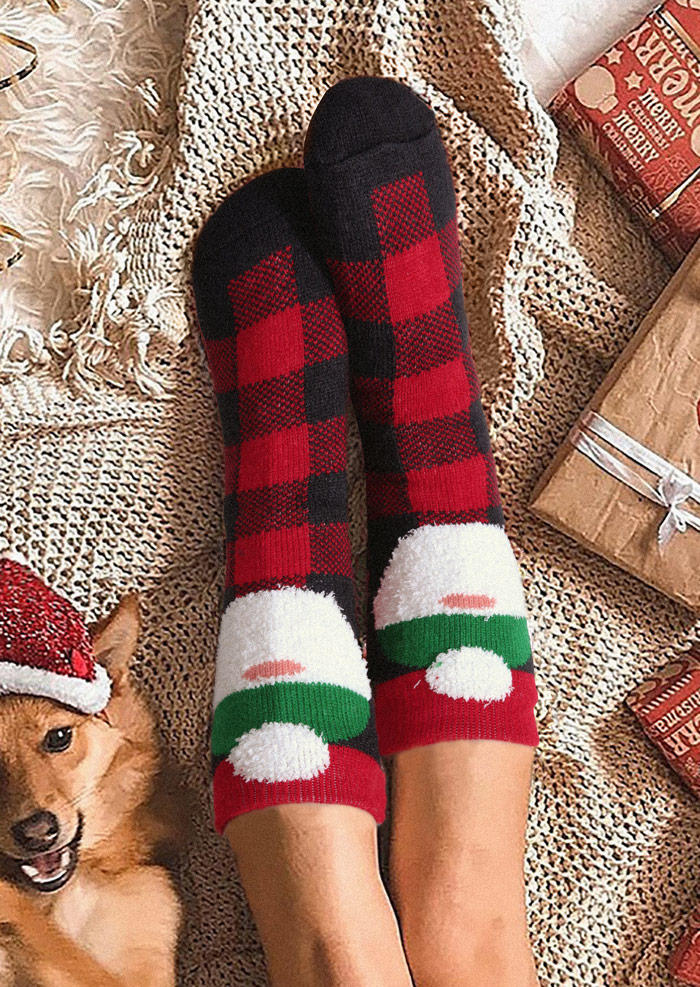 

Christmas Santa Claus Plaid Crew Socks, Black;red, SCM007988