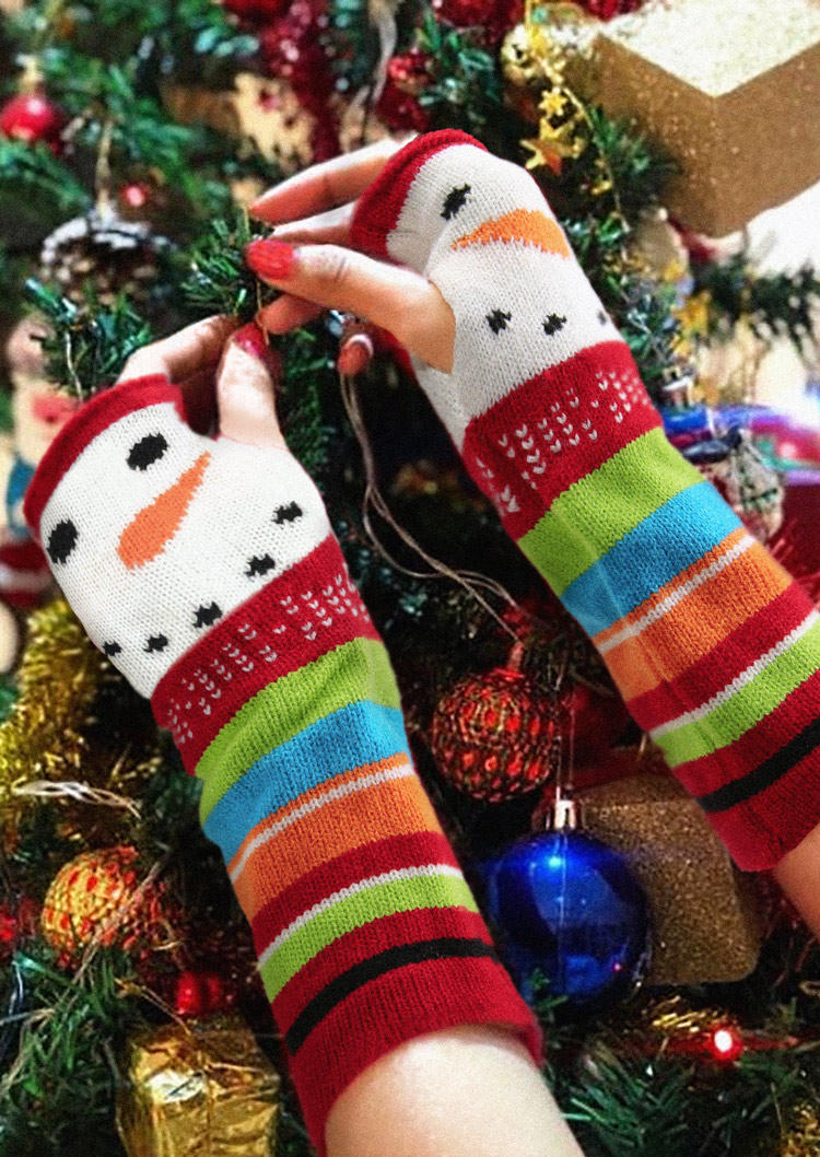 

Christmas Snowman Hollow Out Fingerless Gloves, Multicolor, SCM008422