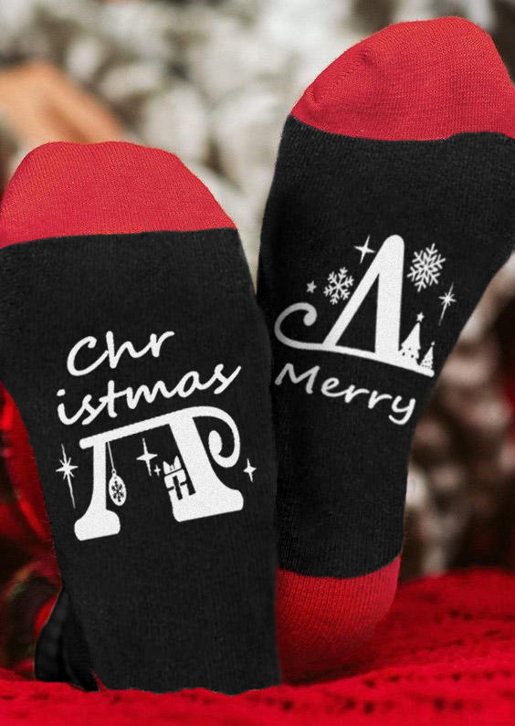 

Merry Christmas Snowflake Crew Socks - Black, SCM008723