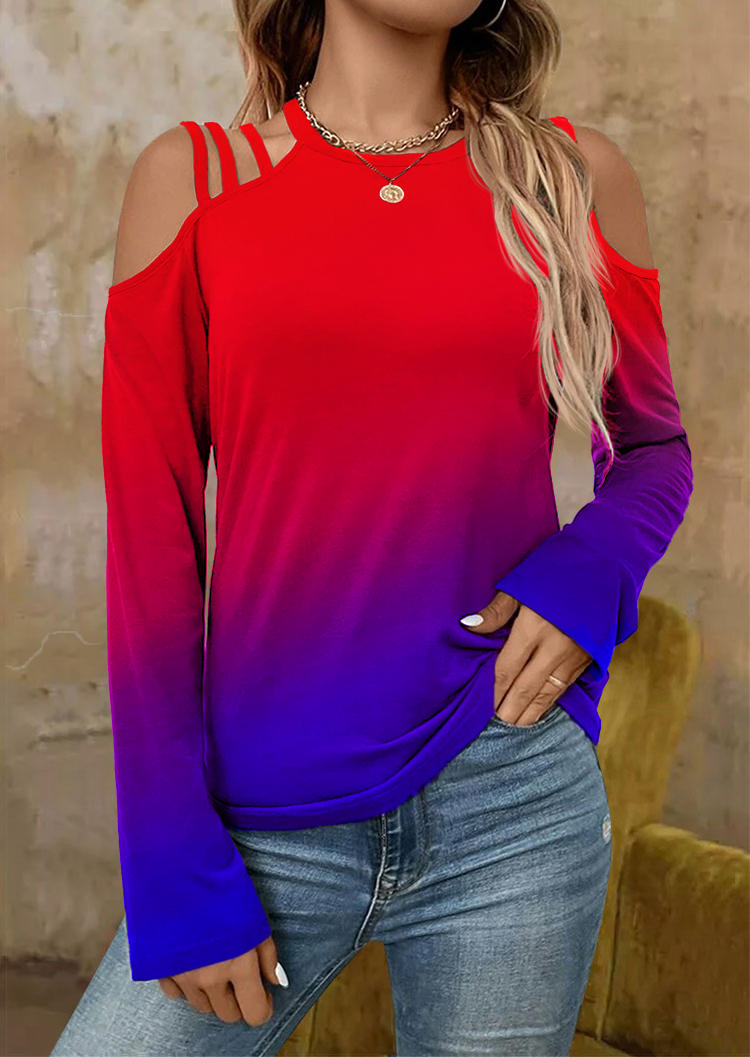 

Gradient Hollow Out Cold Shoulder Blouse, Multicolor, SCM008744