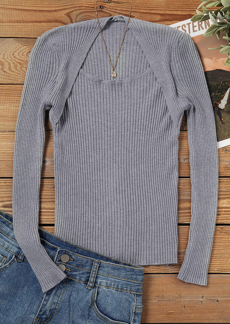 Long Sleeve Casual Knitted Blouse - Gray