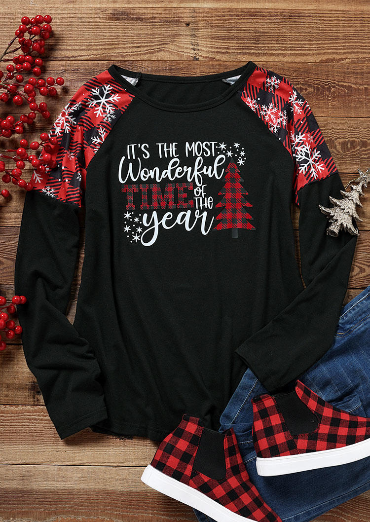 Christmas It's The Most Wonderful Time Of The Year Plaid T-Shirt Tee - Black