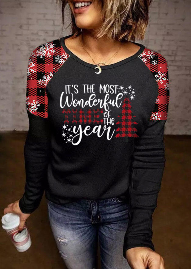 

Christmas It's The Most Wonderful Time Of The Year Plaid T-Shirt Tee - Black, SCM008952