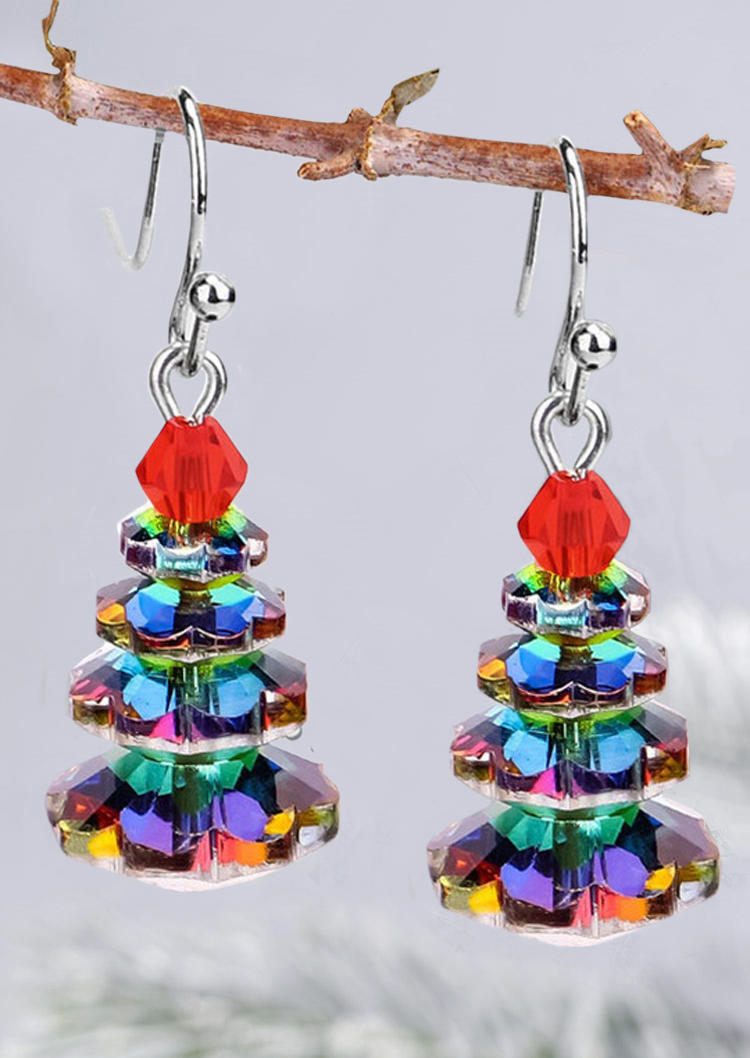 

Christmas Tree Rhinestone Earrings, Multicolor, SCM008999