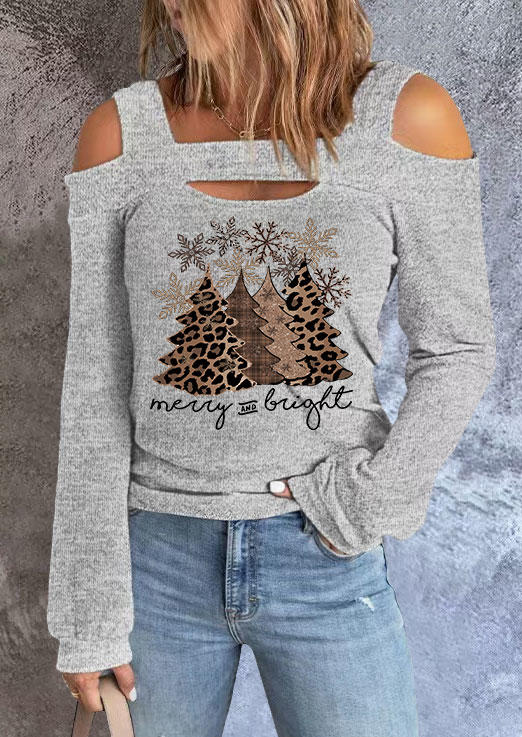 

Christmas Leopard Tree Merry And Bright Snowflake Blouse - Gray, SCM009078