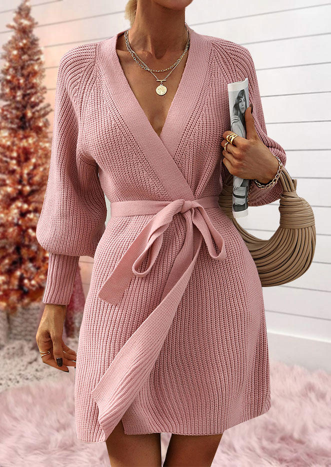 

Knitted Cardigan Sweater Dress - Pink, SCM009156