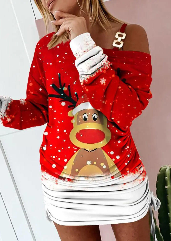 

Christmas Reindeer Snowflake Bodycon Dress - Red, SCM009165