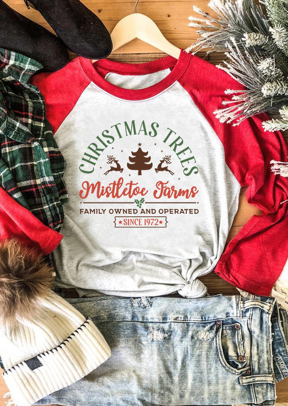 

Christmas Trees Reindeer O-Neck T-Shirt Tee - Red, SCM009231