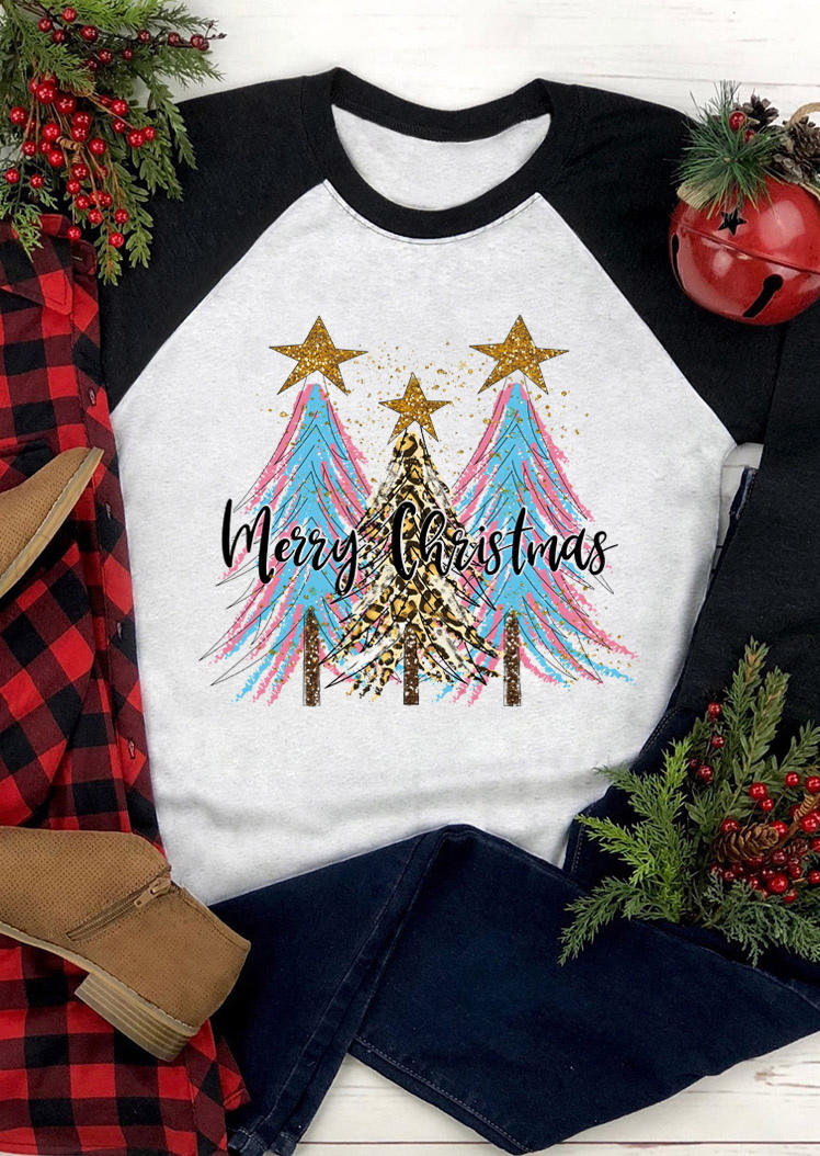

Merry Christmas Tree O-Neck T-Shirt Tee - Gray, SCM009233