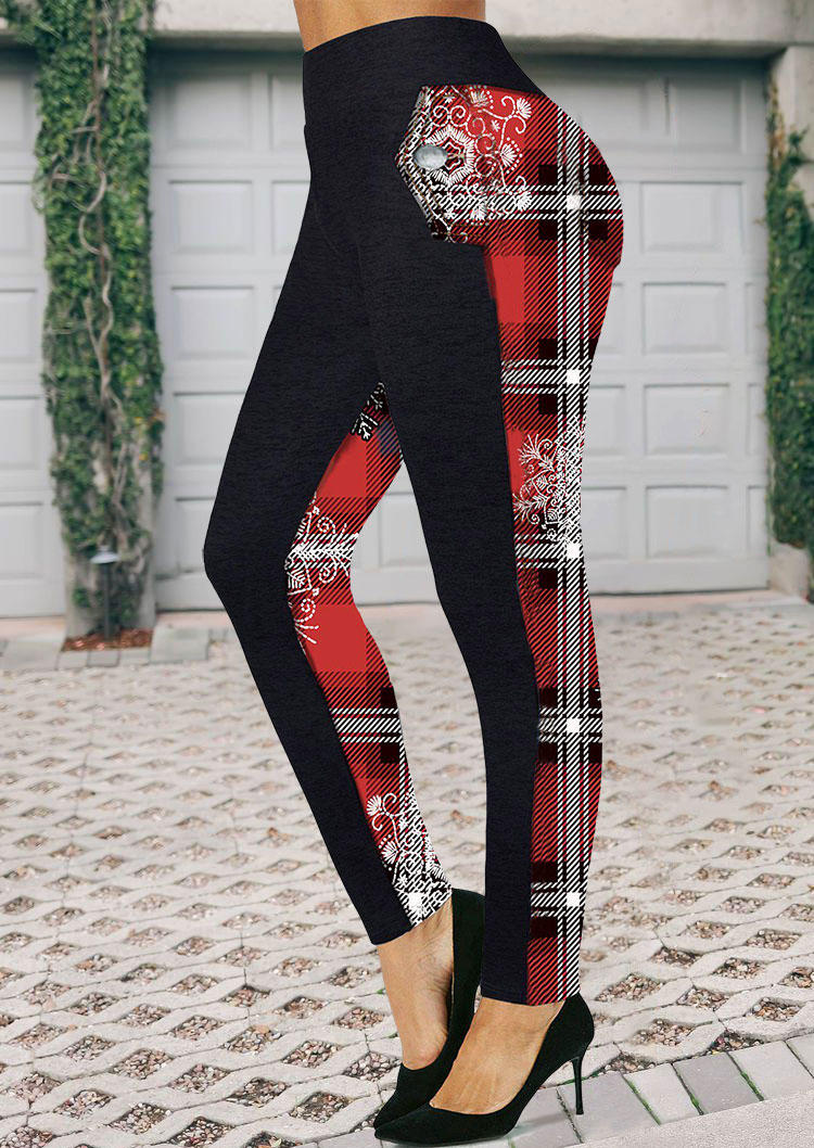

Christmas Snowflake Plaid High Waist Leggings, Multicolor, SCM009435