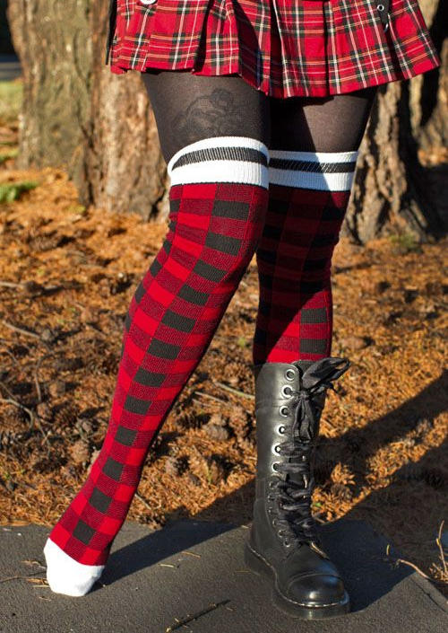 

Plaid Over Knee Extra Long Socks, Multicolor, SCM006330