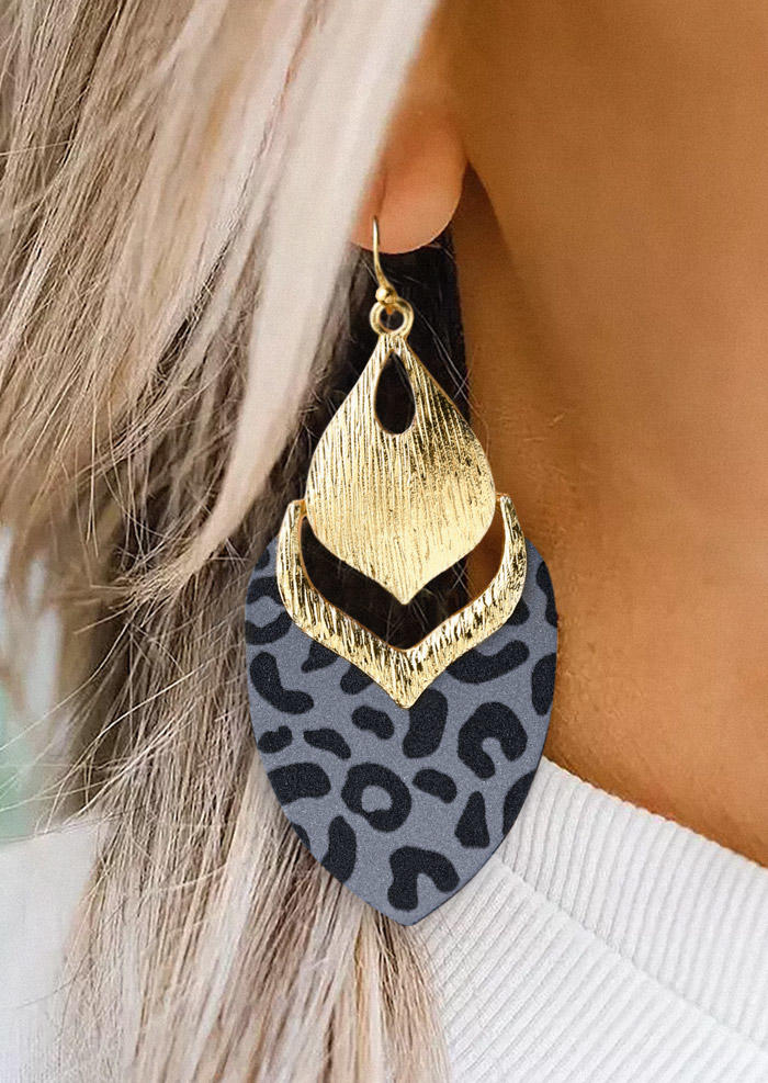 

Leopard Hollow Out Leaf Earrings, Gray, SCM006912